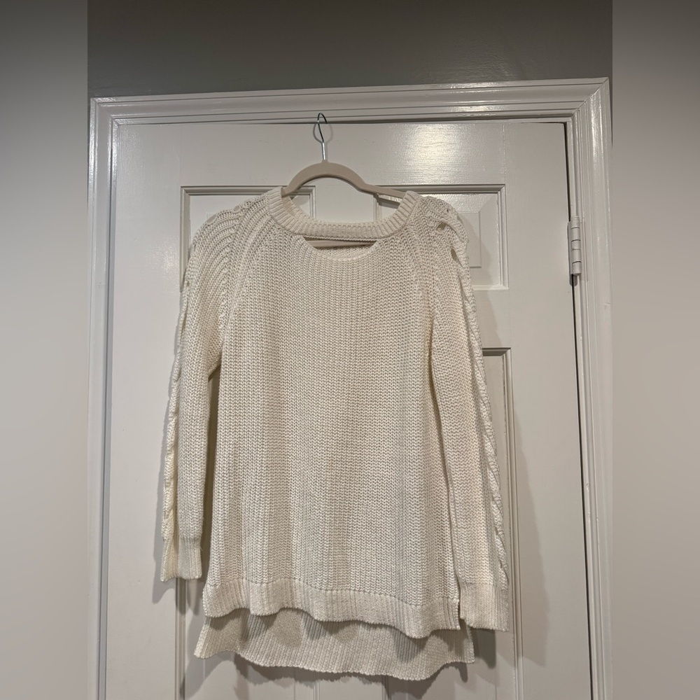 Altar’d state white sweater with braided sleeves
